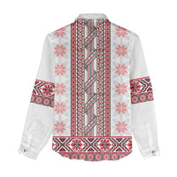 Ukraine Women Casual Shirt Traditional Braided Rope Belt Red Folk Pattern
