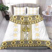 Ukraine Bedding Set Traditional Braided Rope Belt Yellow Folk Pattern