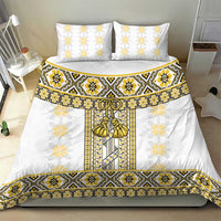 Ukraine Bedding Set Traditional Braided Rope Belt Yellow Folk Pattern