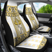 Ukraine Car Seat Cover Traditional Braided Rope Belt Yellow Folk Pattern