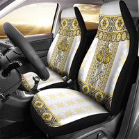 Ukraine Car Seat Cover Traditional Braided Rope Belt Yellow Folk Pattern