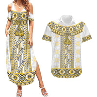 Ukraine Couples Matching Summer Maxi Dress and Hawaiian Shirt Traditional Braided Rope Belt Yellow Folk Pattern
