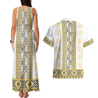Ukraine Couples Matching Tank Maxi Dress and Hawaiian Shirt Traditional Braided Rope Belt Yellow Folk Pattern