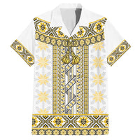 Ukraine Family Matching Long Sleeve Bodycon Dress and Hawaiian Shirt Traditional Braided Rope Belt Yellow Folk Pattern