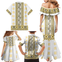 Ukraine Family Matching Mermaid Dress and Hawaiian Shirt Traditional Braided Rope Belt Yellow Folk Pattern