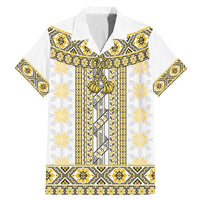 Ukraine Family Matching Mermaid Dress and Hawaiian Shirt Traditional Braided Rope Belt Yellow Folk Pattern