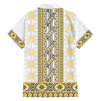 Ukraine Family Matching Off The Shoulder Long Sleeve Dress and Hawaiian Shirt Traditional Braided Rope Belt Yellow Folk Pattern