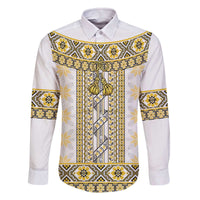 Ukraine Family Matching Off The Shoulder Long Sleeve Dress and Hawaiian Shirt Traditional Braided Rope Belt Yellow Folk Pattern