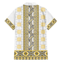 Ukraine Family Matching Off Shoulder Maxi Dress and Hawaiian Shirt Traditional Braided Rope Belt Yellow Folk Pattern