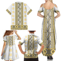 Ukraine Family Matching Summer Maxi Dress and Hawaiian Shirt Traditional Braided Rope Belt Yellow Folk Pattern
