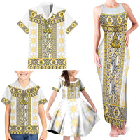 Ukraine Family Matching Tank Maxi Dress and Hawaiian Shirt Traditional Braided Rope Belt Yellow Folk Pattern
