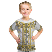 Ukraine Kid T Shirt Traditional Braided Rope Belt Yellow Folk Pattern