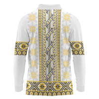 Ukraine Long Sleeve Polo Shirt Traditional Braided Rope Belt Yellow Folk Pattern
