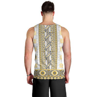 Ukraine Men Tank Top Traditional Braided Rope Belt Yellow Folk Pattern