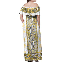Ukraine Off Shoulder Maxi Dress Traditional Braided Rope Belt Yellow Folk Pattern
