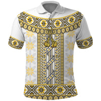 Ukraine Polo Shirt Traditional Braided Rope Belt Yellow Folk Pattern