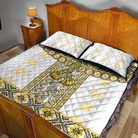 Ukraine Quilt Bed Set Traditional Braided Rope Belt Yellow Folk Pattern