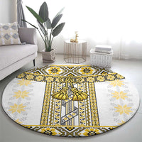 Ukraine Round Carpet Traditional Braided Rope Belt Yellow Folk Pattern
