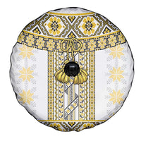 Ukraine Spare Tire Cover Traditional Braided Rope Belt Yellow Folk Pattern