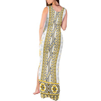 Ukraine Tank Maxi Dress Traditional Braided Rope Belt Yellow Folk Pattern