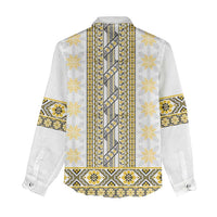 Ukraine Women Casual Shirt Traditional Braided Rope Belt Yellow Folk Pattern