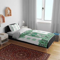 Ukraine Bedding Set Traditional Braided Rope Belt Green Folk Pattern
