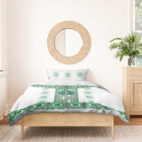 Ukraine Bedding Set Traditional Braided Rope Belt Green Folk Pattern