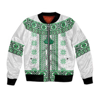 Ukraine Bomber Jacket Traditional Braided Rope Belt Green Folk Pattern