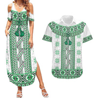 Ukraine Couples Matching Summer Maxi Dress and Hawaiian Shirt Traditional Braided Rope Belt Green Folk Pattern