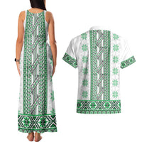 Ukraine Couples Matching Tank Maxi Dress and Hawaiian Shirt Traditional Braided Rope Belt Green Folk Pattern