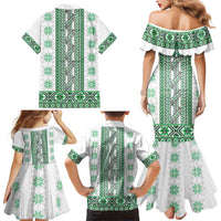 Ukraine Family Matching Mermaid Dress and Hawaiian Shirt Traditional Braided Rope Belt Green Folk Pattern