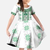 Ukraine Family Matching Short Sleeve Bodycon Dress and Hawaiian Shirt Traditional Braided Rope Belt Green Folk Pattern