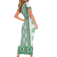 Ukraine Family Matching Short Sleeve Bodycon Dress and Hawaiian Shirt Traditional Braided Rope Belt Green Folk Pattern