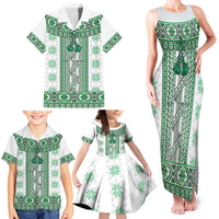 Ukraine Family Matching Tank Maxi Dress and Hawaiian Shirt Traditional Braided Rope Belt Green Folk Pattern