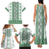 Ukraine Family Matching Tank Maxi Dress and Hawaiian Shirt Traditional Braided Rope Belt Green Folk Pattern
