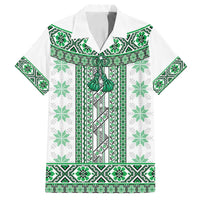 Ukraine Family Matching Tank Maxi Dress and Hawaiian Shirt Traditional Braided Rope Belt Green Folk Pattern