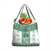 Ukraine Grocery Bag Traditional Braided Rope Belt Green Folk Pattern