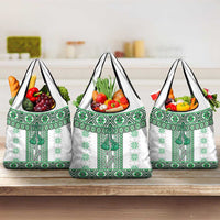 Ukraine Grocery Bag Traditional Braided Rope Belt Green Folk Pattern