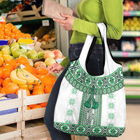 Ukraine Grocery Bag Traditional Braided Rope Belt Green Folk Pattern