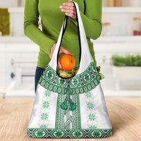 Ukraine Grocery Bag Traditional Braided Rope Belt Green Folk Pattern