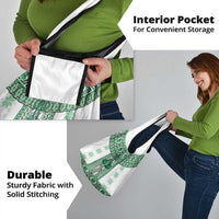 Ukraine Grocery Bag Traditional Braided Rope Belt Green Folk Pattern