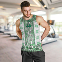 Ukraine Men Tank Top Traditional Braided Rope Belt Green Folk Pattern