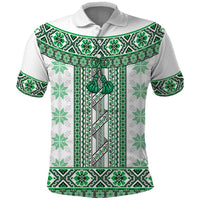 Ukraine Polo Shirt Traditional Braided Rope Belt Green Folk Pattern