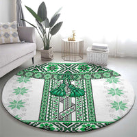 Ukraine Round Carpet Traditional Braided Rope Belt Green Folk Pattern
