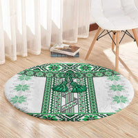 Ukraine Round Carpet Traditional Braided Rope Belt Green Folk Pattern