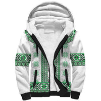 Ukraine Sherpa Hoodie Traditional Braided Rope Belt Green Folk Pattern