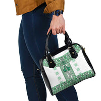 Ukraine Shoulder Handbag Traditional Braided Rope Belt Green Folk Pattern