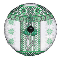 Ukraine Spare Tire Cover Traditional Braided Rope Belt Green Folk Pattern