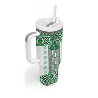 Ukraine Tumbler With Handle Traditional Braided Rope Belt Green Folk Pattern