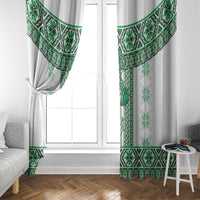 Ukraine Window Curtain Traditional Braided Rope Belt Green Folk Pattern